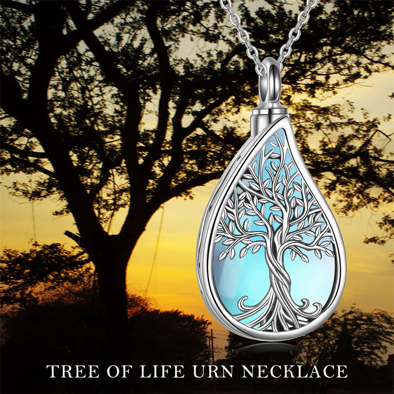 Sterling Silver Tree of Life Urn Necklaces Abalone Opal Shell Cremation Jewelry for Ashes