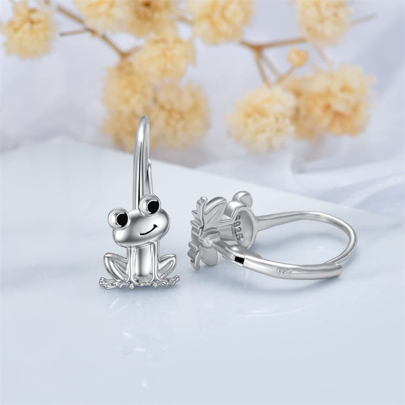 Sterling Silver Frog  Leverback Earrings