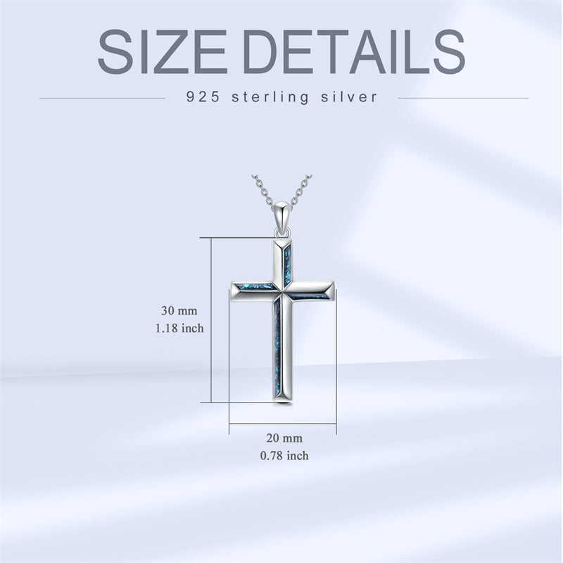 Sterling Silver Turquoise Abalone Shell Oxidation Cross Pendant Necklace