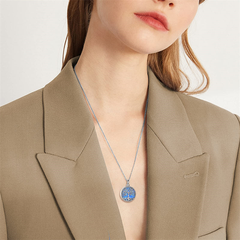 Sterling Silver Tree of Life Urn Necklaces Abalone Opal Shell Cremation Jewelry for Ashes