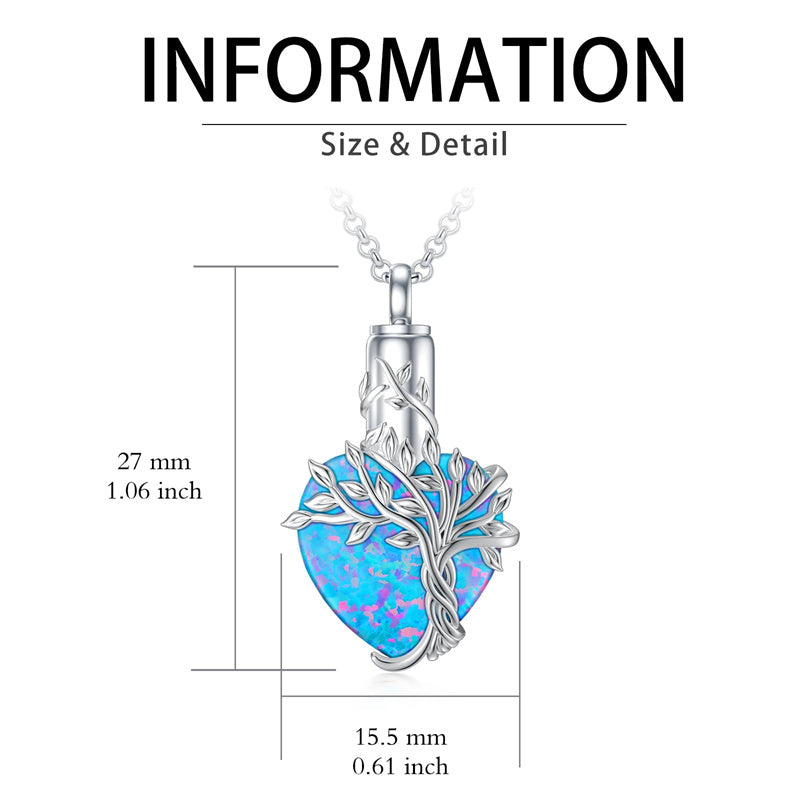 Sterling Silver Crystal Heart Tree of Life Urn Necklace for Ashes