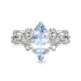 Sterling Silver 10K 14K 18K Gold Pear Cut Gemstone Leaf  Engagement Ring Set