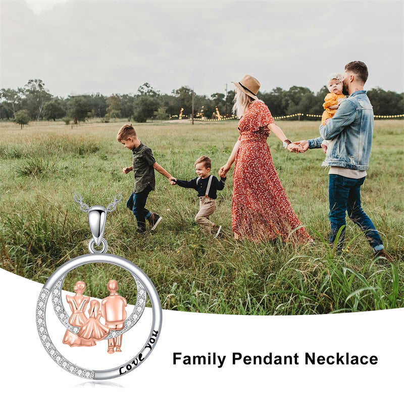 Sterling Silver Family Pendant Necklace Engraved with Love You