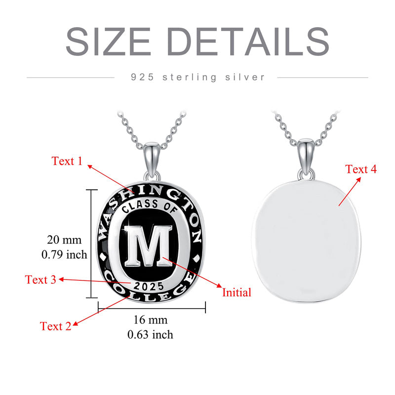 Sterling Silver Personalized Initial High School College University Pendant Necklace Graduation Gift