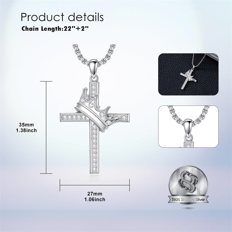 Sterling Silver Cross Christian Pendant Necklace for Men