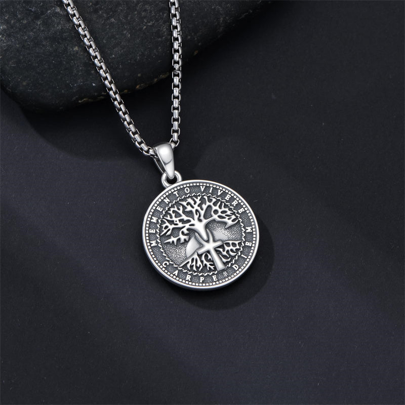 Sterling Silver Memento Mori Gothic Skull Amulet Pendant Necklace for Men