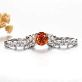Sterling Silver 4.2 cttw Green Orange Red Moissanite Wedding Band Ring Set