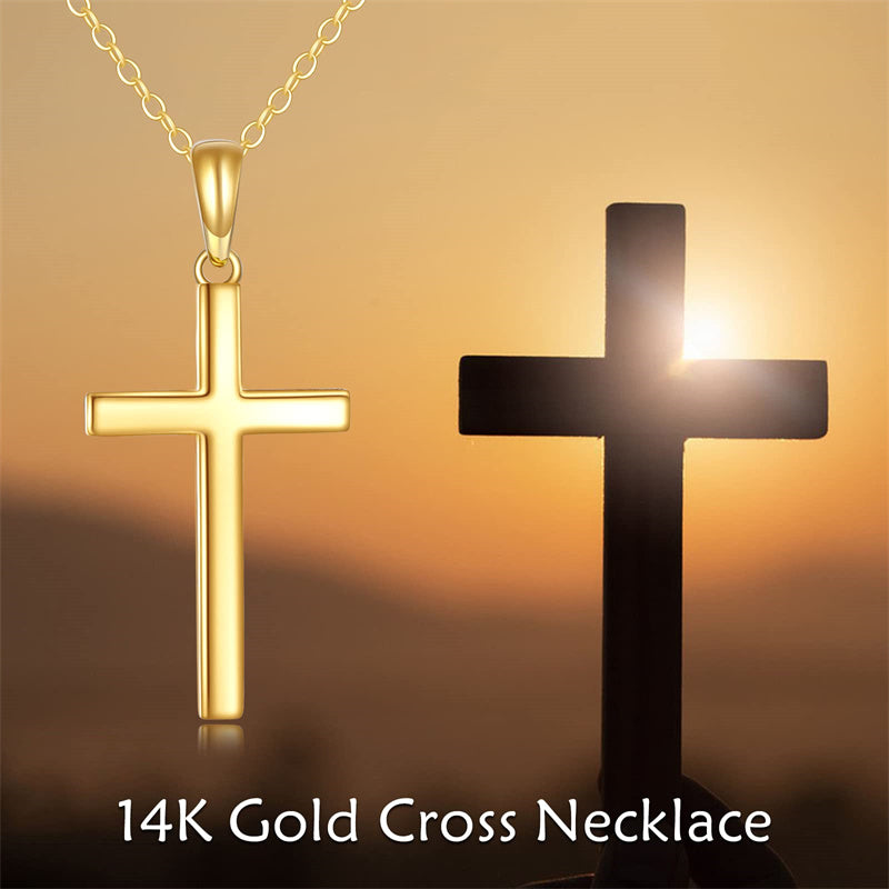 14K Yellow Gold Simple Cross Pendant Necklace