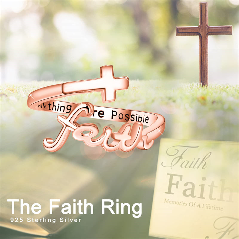 Sterling Silver Adjustable Cross Inspirational Ring With Engraved