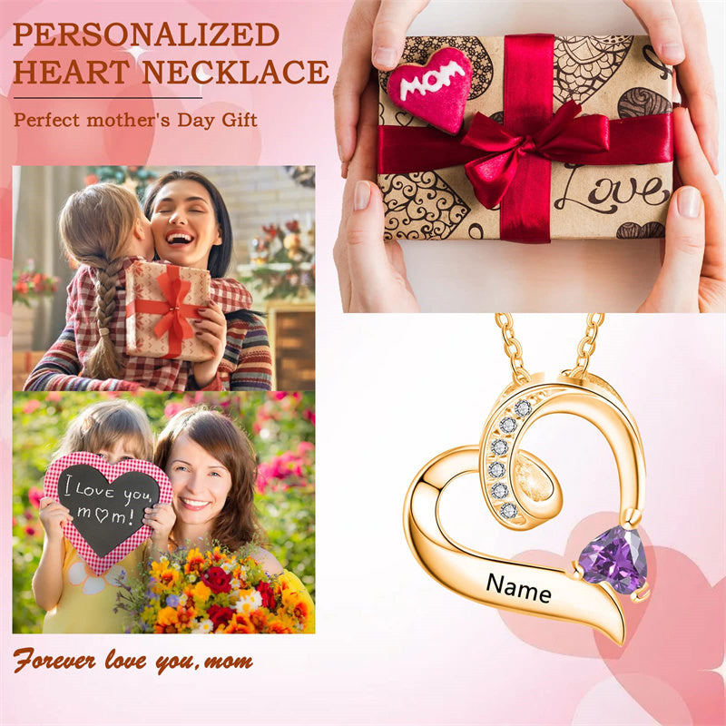 10K 14K 18K Gold Personalized Birthstone Heart Pendant Necklace
