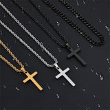 Sterling Silver Layered Cross Necklace for Men with Stainless Steel Cuban Link Rope Chain