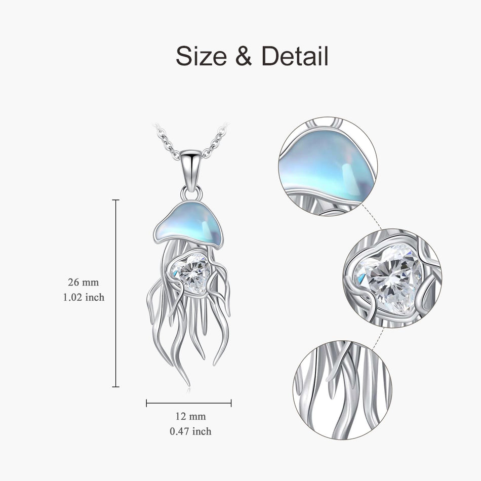 Sterling Silver Moonstone Jellyfish Pendant Necklace for Women
