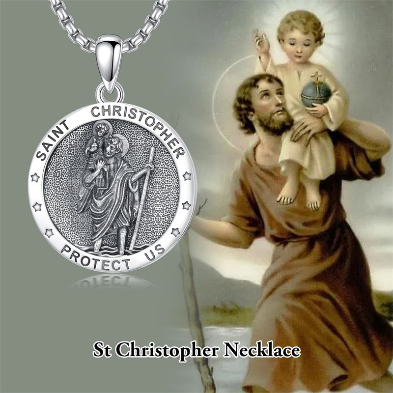 Sterling Silver Saint  Michael Christopher Sebastian Jude Gabriel Anthony Religious Pendant Necklace