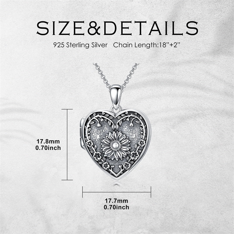 Sterling Silver Personalized Photo Heart Sunflower Pendant Necklace