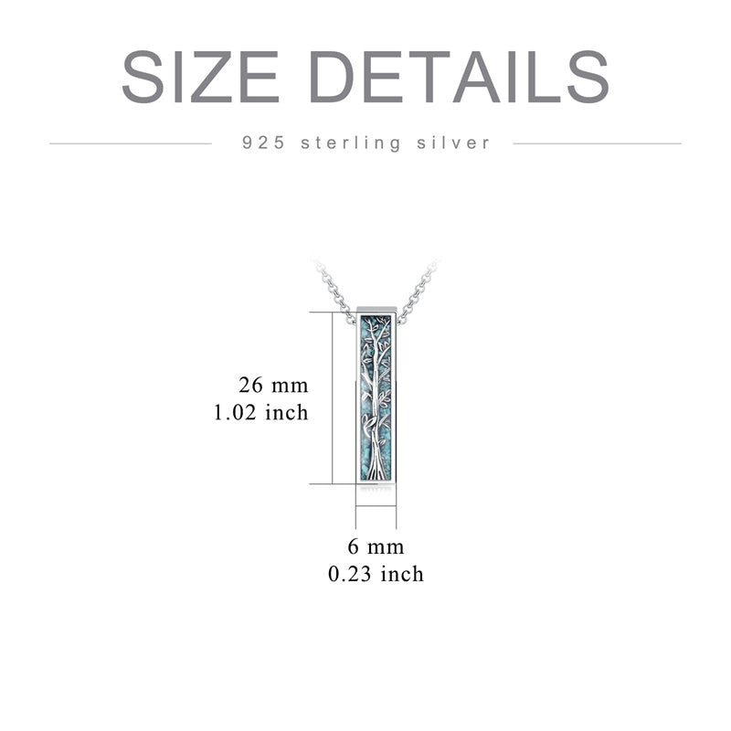Sterling Silver 3D Bar Turquoise Tree of Life Urn Necklace for Ashes
