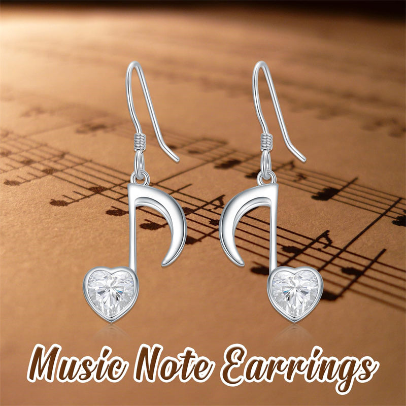Sterling Silver  Music Note Dangle Earrings