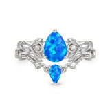 Sterling Silver 10K 14K 18K Gold Pear Cut Gemstone Leaf  Engagement Ring Set