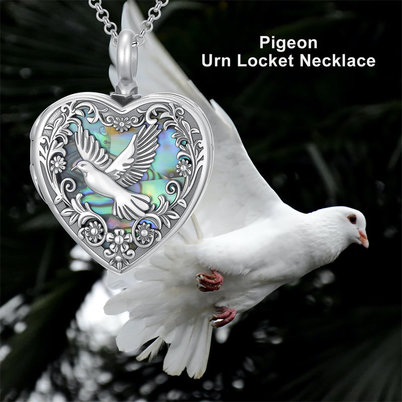 Sterling Silver Abalone Shell Personalized Photo Engraved Heart Cat Pigeon Paw Prints Urn Necklace for Ashes