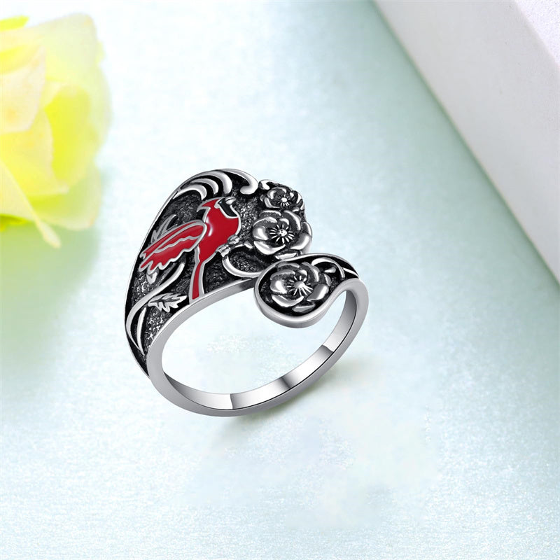 Sterling Silver Hummingbird Butterfly Bee Red Cardinal Pink Flamingo Adjustable Spoon Ring