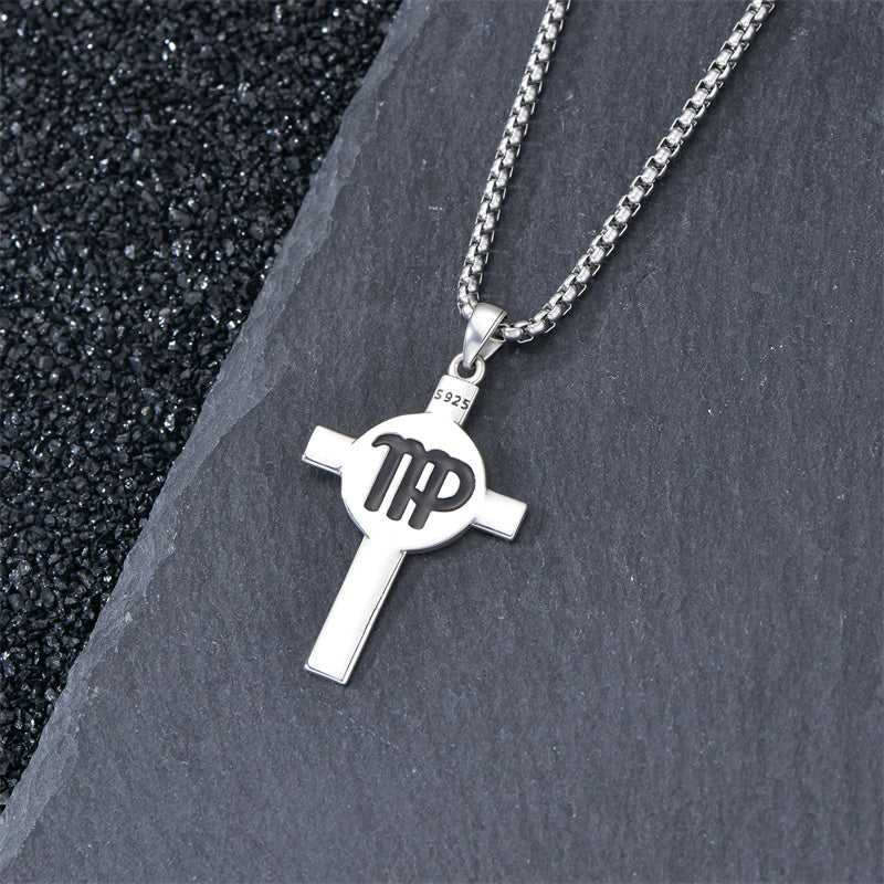 Sterling Silver 12 Constellation Cross Pendant Necklace