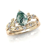 Sterling Silver Heart Moss Agate Set Engagement Wedding Ring