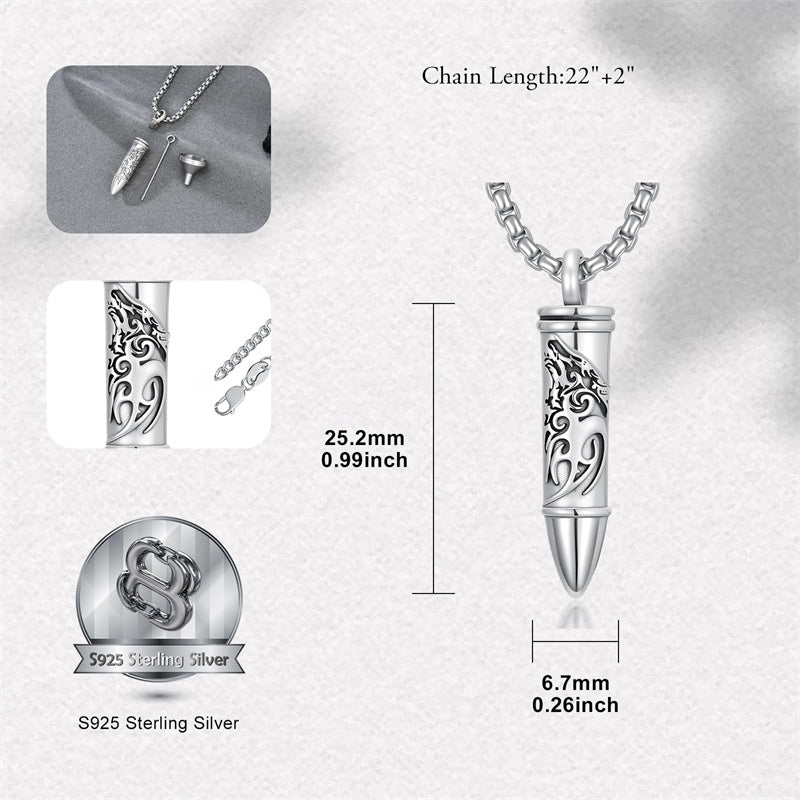 Sterling Silver Phoenix Skull  Scorpion Wolf Bullet Urn Necklace for Ashes