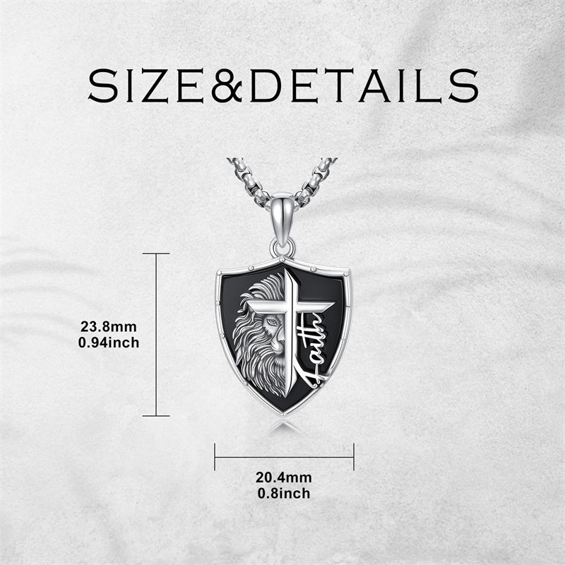 Sterling Silver Faith Bible Lion Pendant Necklace for Men