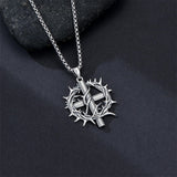 Sterling Silver Crown of Thorns Crucifix Cross Pendant Necklace for Men