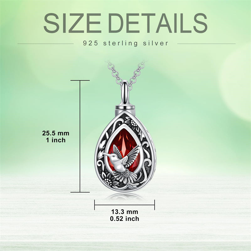 Sterling Silver Personalized Red Cubic Zirconia Butterfly Hummingbird Urn Necklace for Ashes
