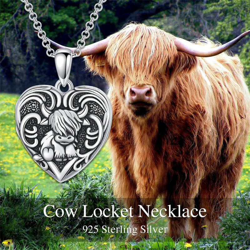 Sterling Silver Personalized Photo Highland Cow Pendant Necklace