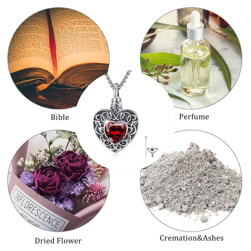 Sterling Silver Heart Opal Tree of Life Urn Necklace for Ashes