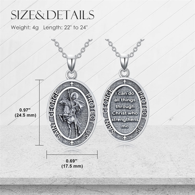 Sterling Silver St Anthony Francis Joseph Peregrine Raphael Sebastian Medal  Protection Pendant Necklace