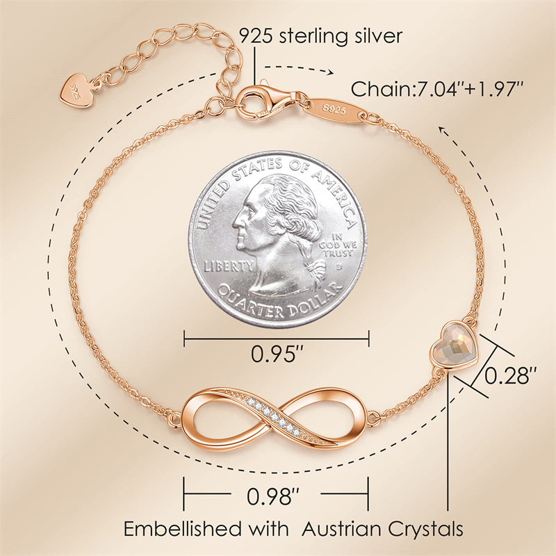 Sterling Silver CZ Infinity Heart Symbol Charm  Pendant Bracelet
