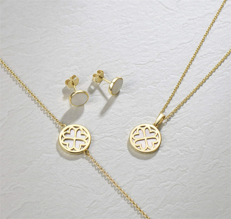 14K Gold Mother of Pearl Abalone Turquoise Black Onyx Opal Coin Pendant Necklace