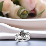 Sterling Silver 10K 14K 18K Personalized Engraved 2CT Natural Black Rutilated Quartz Engagement Ring Set