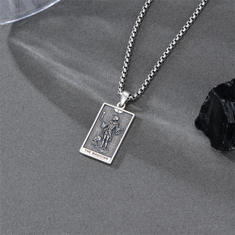Sterling Silver Lovers Hierophant Magician Three of Swords Wheel of Fortune SkeletonTarot Card Pendant Necklace