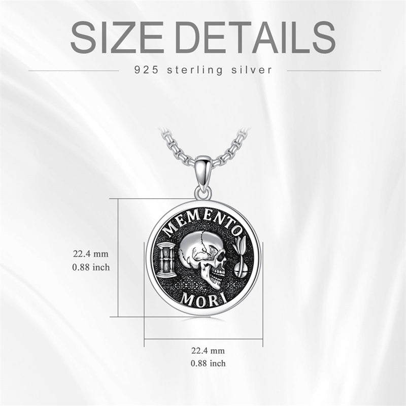 Sterling Silver Memento Mori Pendant Necklace for Men