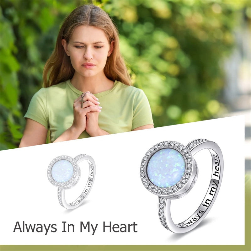 Sterling Silver Opal Urn Ring for Ashes With Engraved