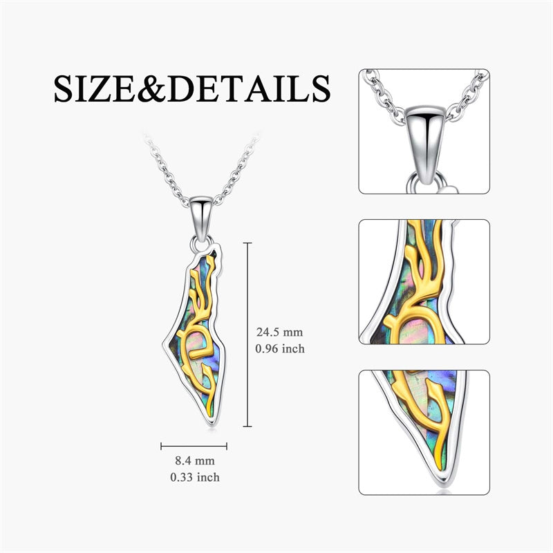 Sterling Silver Abalone Israel Map Pendant Necklace