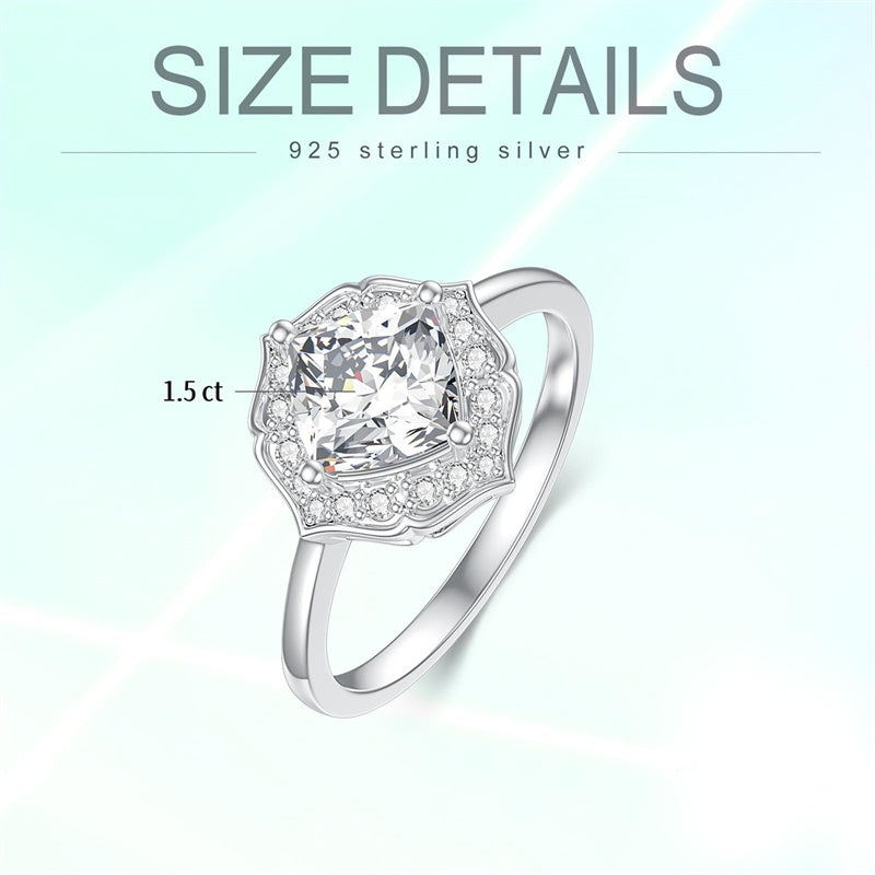 Sterling Silver Personalized Engraved Moissanite Engagement Wedding Anniversary Ring