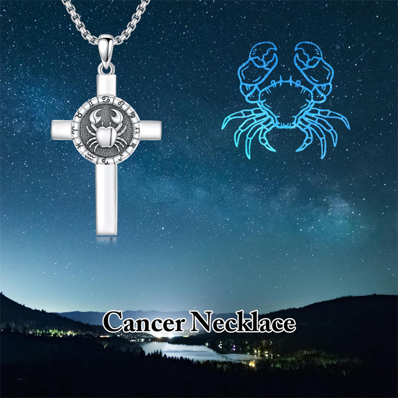 Sterling Silver 12 Constellation Cross Pendant Necklace
