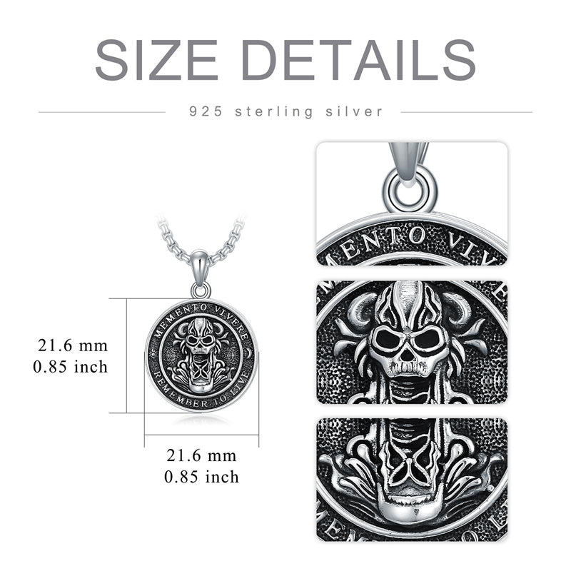 Sterling Silver Memento Mori Skull Pendant Necklace