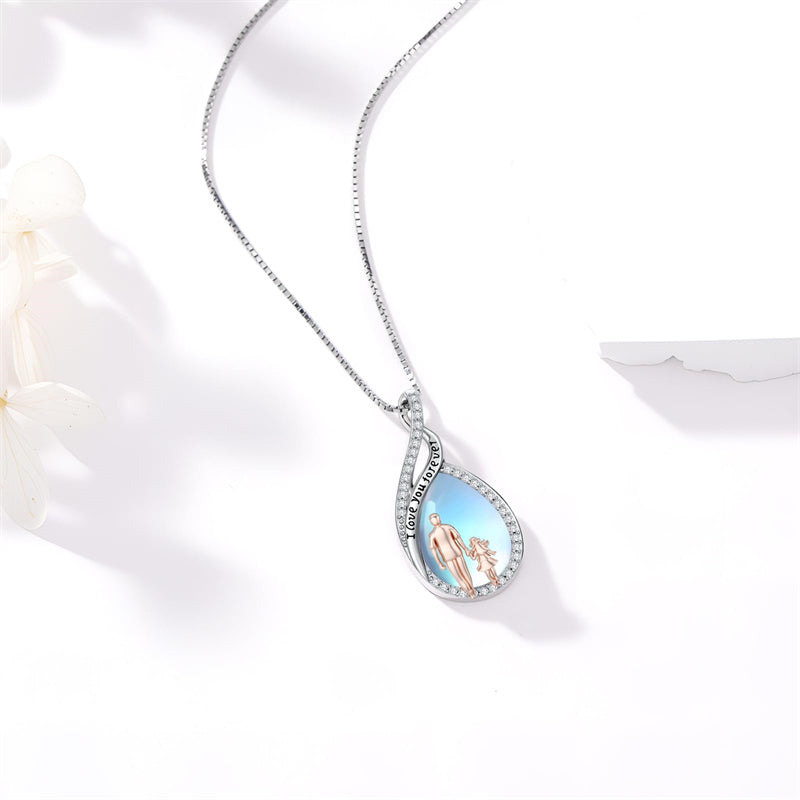 Sterling Silver Moonstone Father-Daughter Pendant Necklace Engraved with I Love You Forever