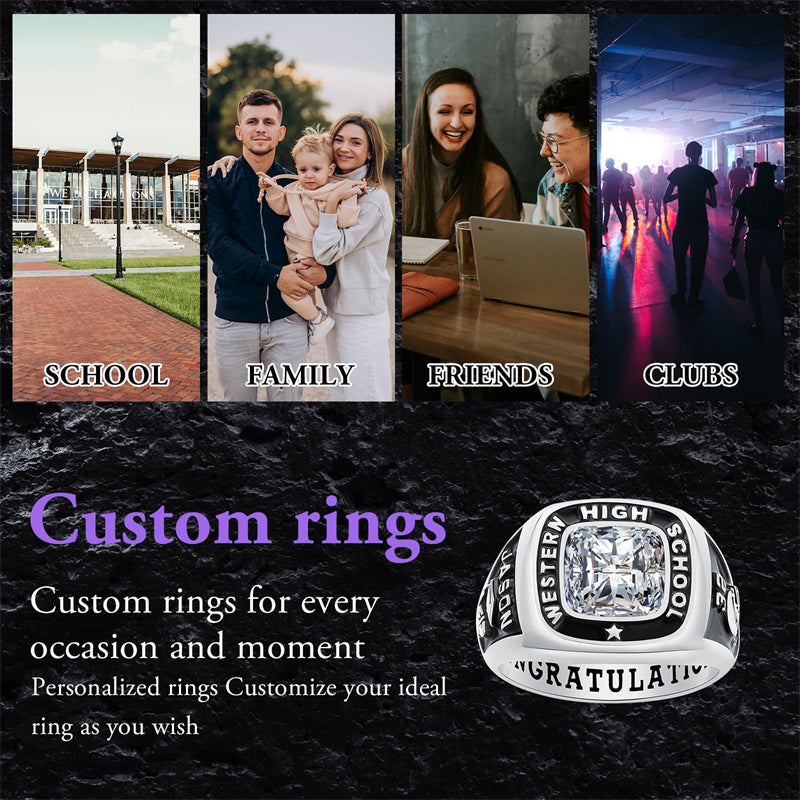 Sterling Silver Personalized Engraved Birthstone 2025 High School College Class Ring