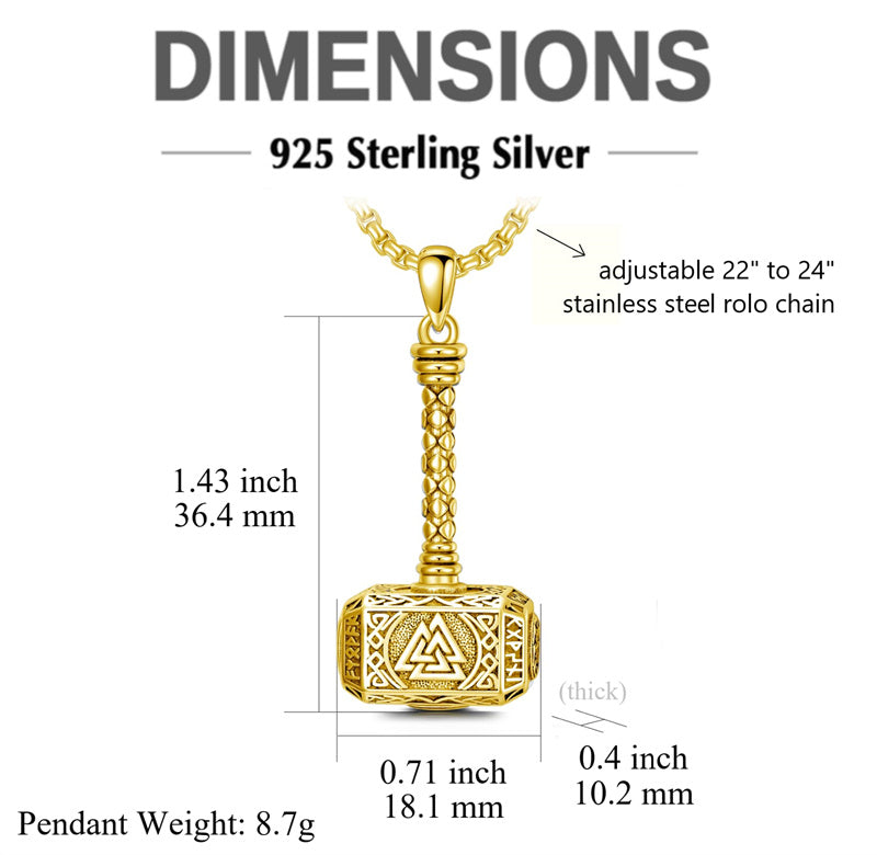 Sterling Silver Thors Hammer Urn Necklace for Ashes