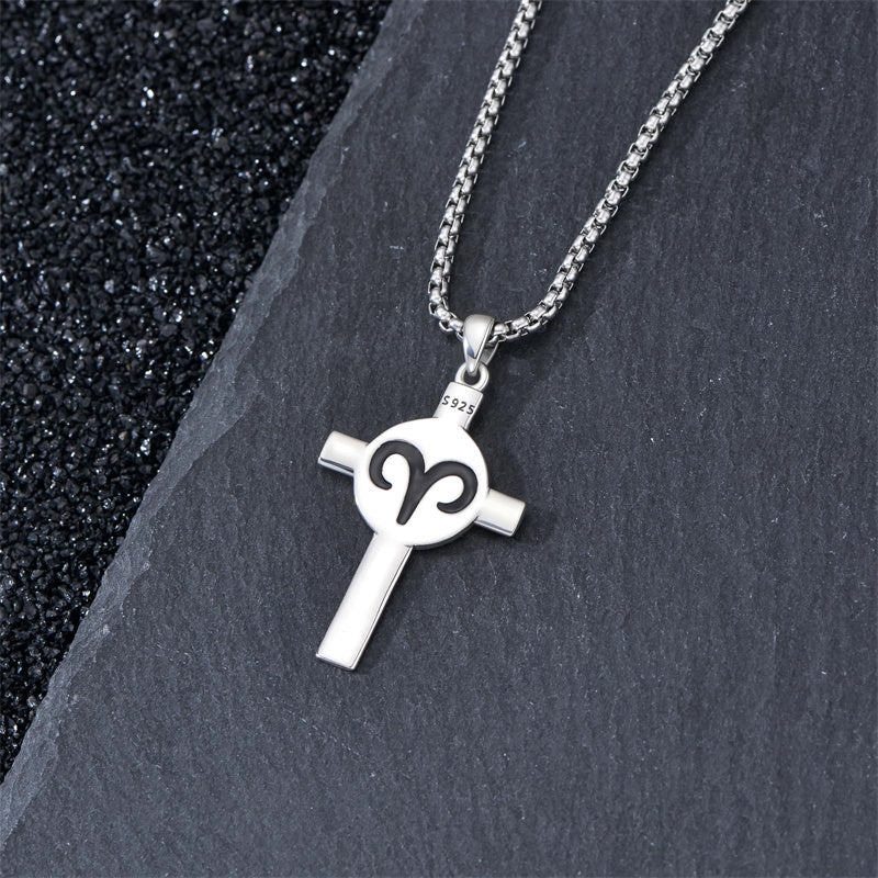 Sterling Silver 12 Constellation Cross Pendant Necklace