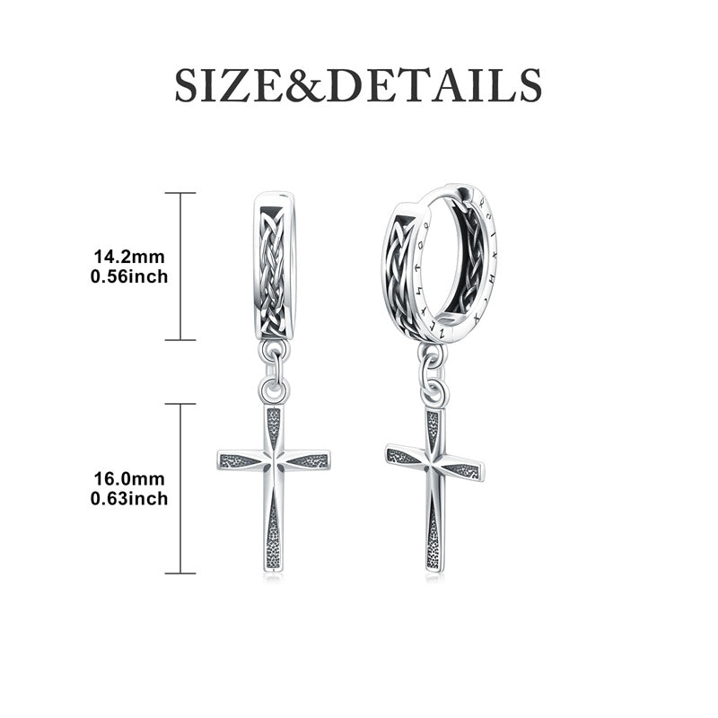 Sterling Silver Celtic Cross Hoop Dangle Earrings