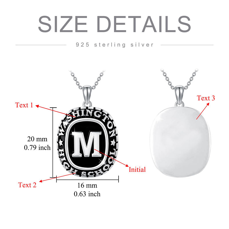 Sterling Silver Personalized Initial High School College University Pendant Necklace Graduation Gift