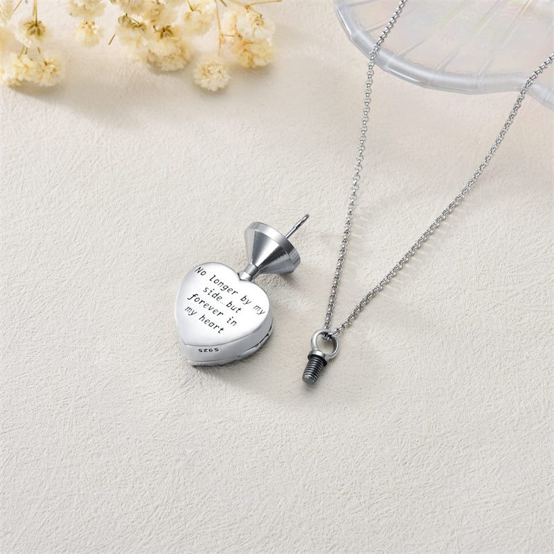Sterling Silver Heart Personalized Photo  Paw Print Urn Necklace for Ashes