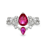 Sterling Silver 10K 14K 18K Gold Pear Cut Gemstone Leaf  Engagement Ring Set